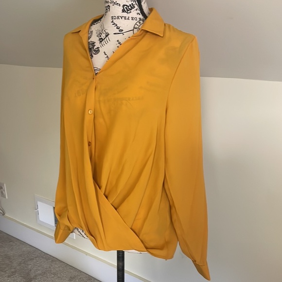 Host Pick! Zac and Rachel Petite Yellow Long Sleeve Button Down Top EUC SZ LP - Picture 3 of 7